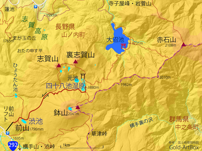 地図：四十八池湿原：志賀高原