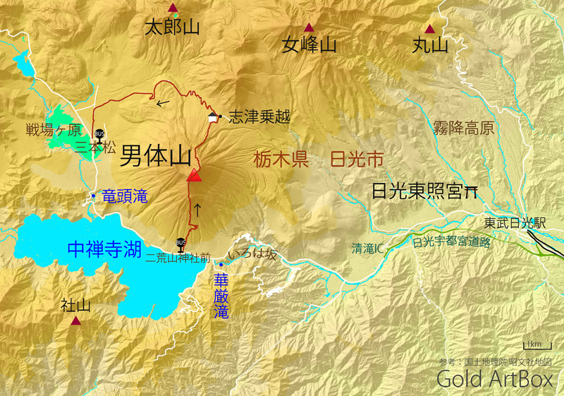 地図：男体山
