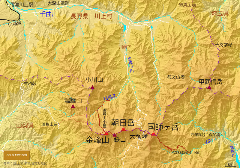map：金峰山周辺の山々