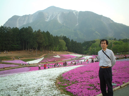 photo 武甲山をバックに芝桜の丘で