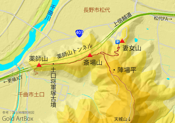 map 斎場山から陣馬平、薬師山
