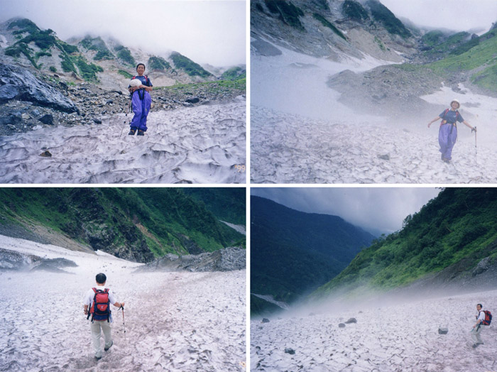 photo：二人だけの雪渓、グングン降る・白馬岳