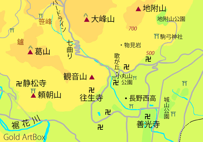 地図・長野市街を囲む北西部の山