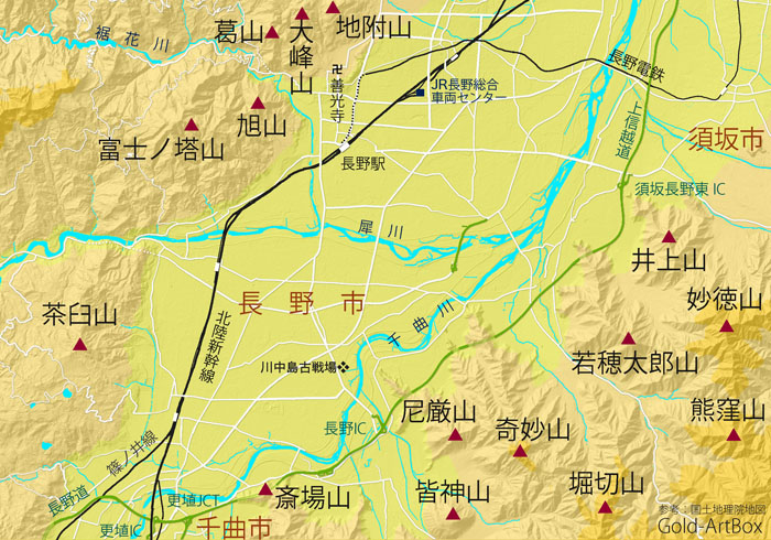 map：善光寺平川中島周辺