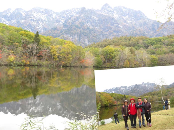 photo：西岳と鏡池前での集合写真・戸隠高原