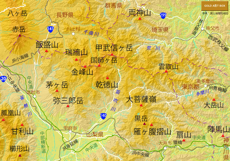 map：奥秩父と周辺の山々