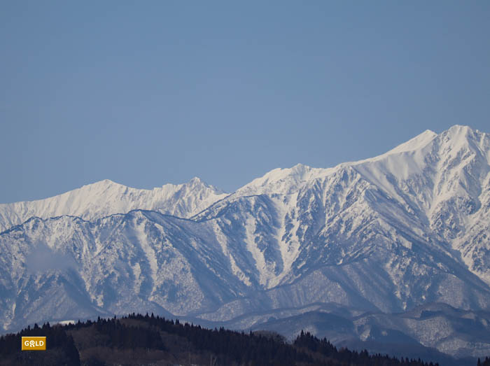 爺ヶ岳（右）、岩小屋沢岳、鳴沢岳、赤沢岳：茶臼山から