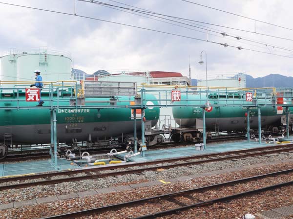 photo：坂城駅の石油タンクとタンク車