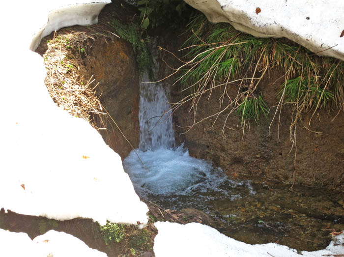 写真21雪の下に流れる小さな滝・斑尾高原