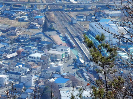 写真・山頂からの坂城駅
