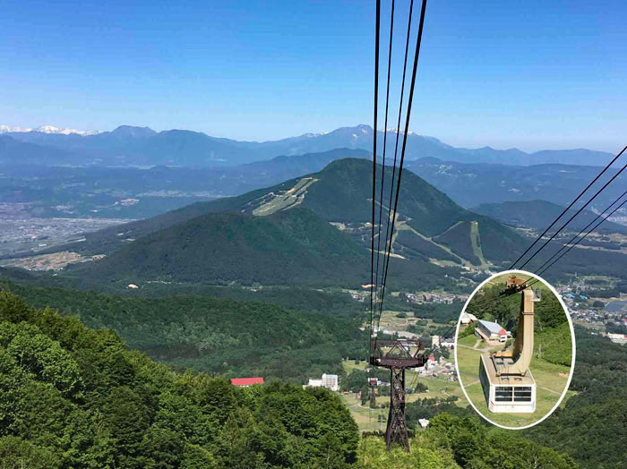 写真・手前から高社山、斑尾山、妙高山、ロープウェイから