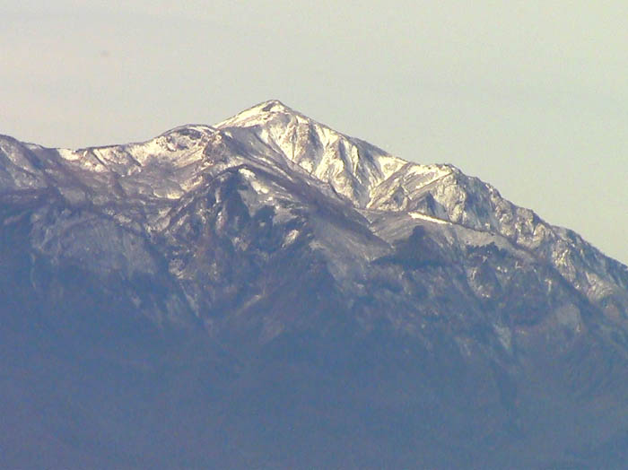 雪を被った火打山：鍋倉山