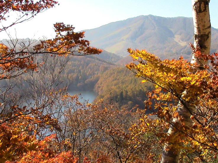 希望湖を見下ろす（奥は斑尾山）：毛無山